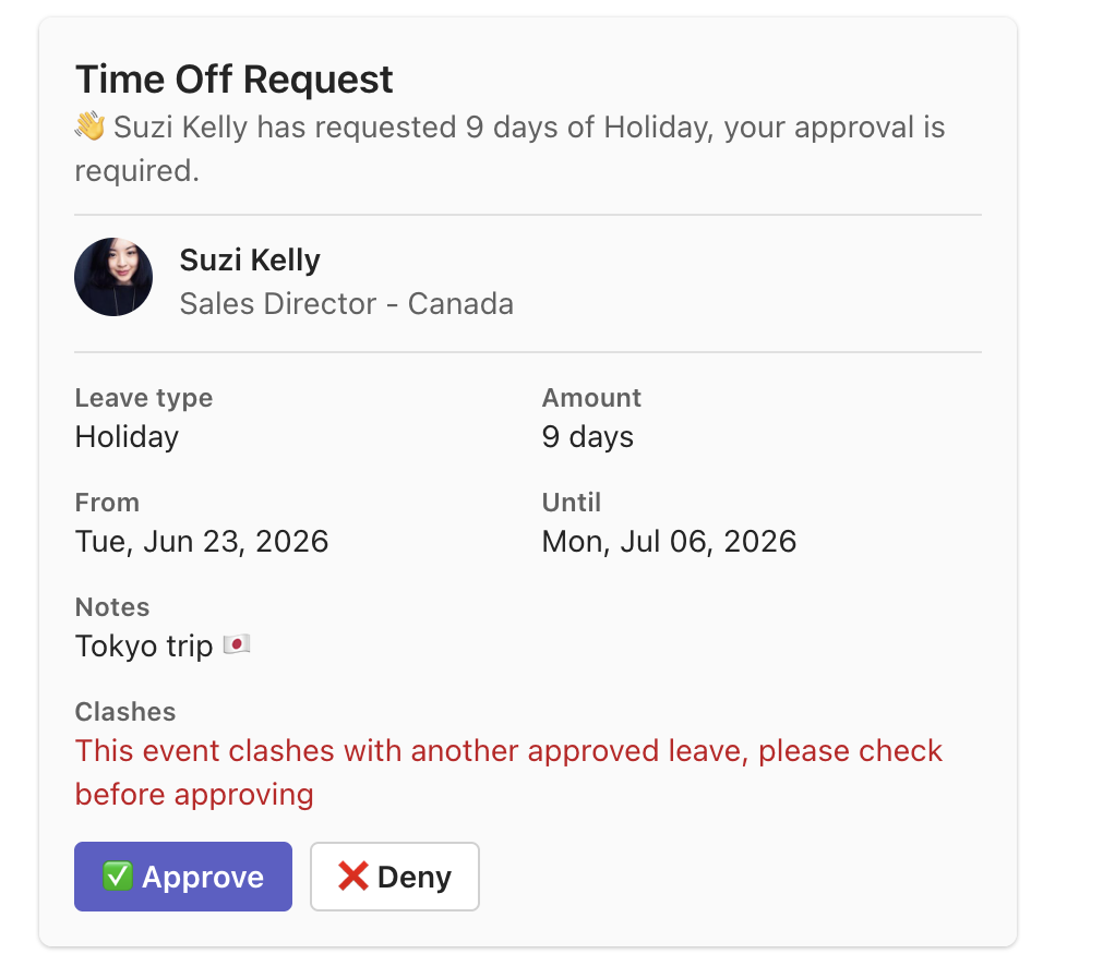 Time-off interactive messages