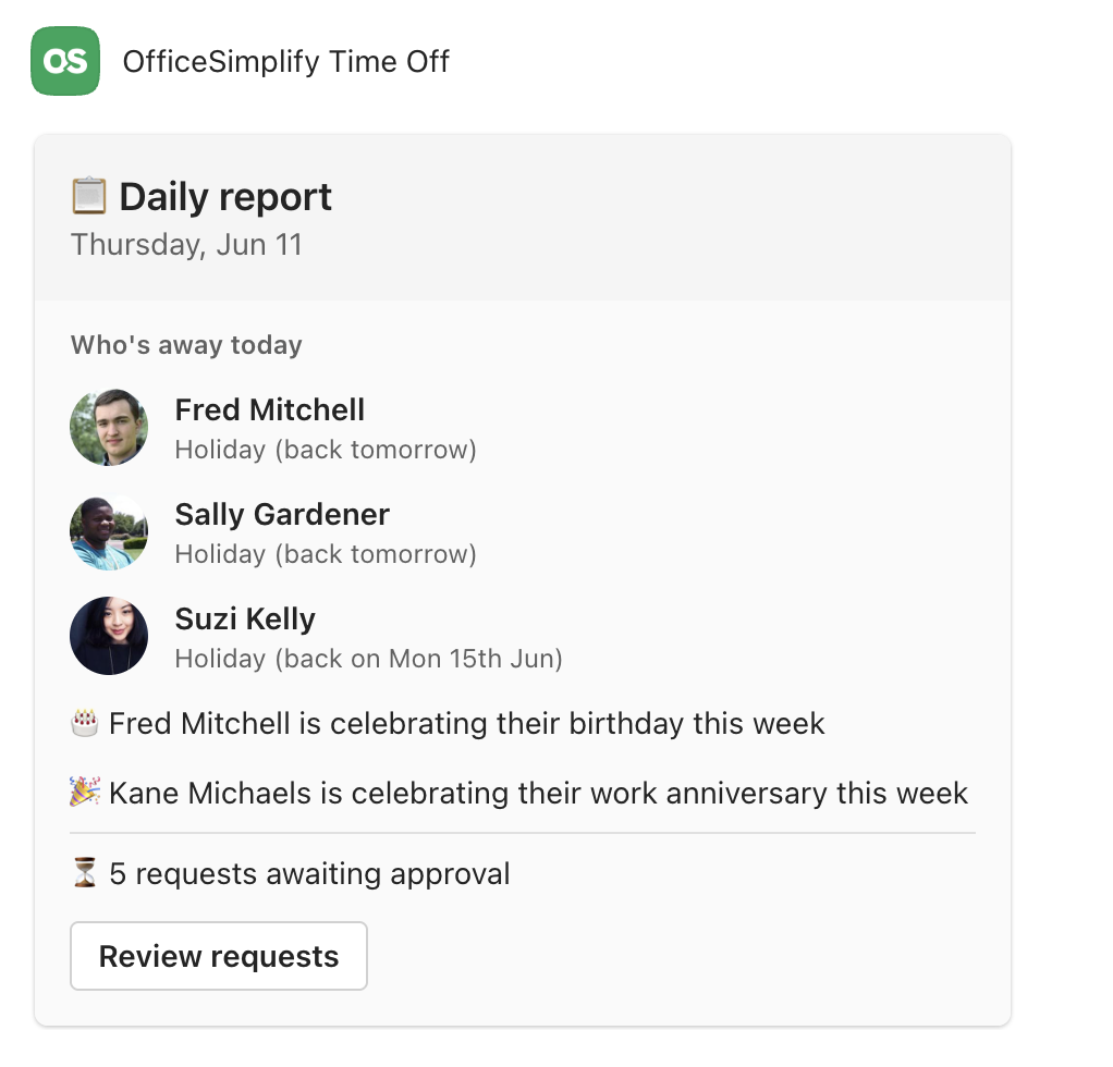 Microsoft Teams time-off notification